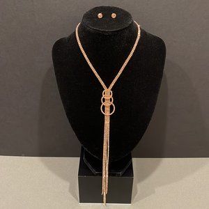 Drop Necklace with Layered Rings and Matching Earrings Set